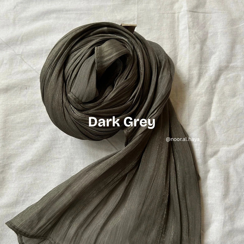 2 meter dark grey shimmer organza hijab by Noor Al Haya