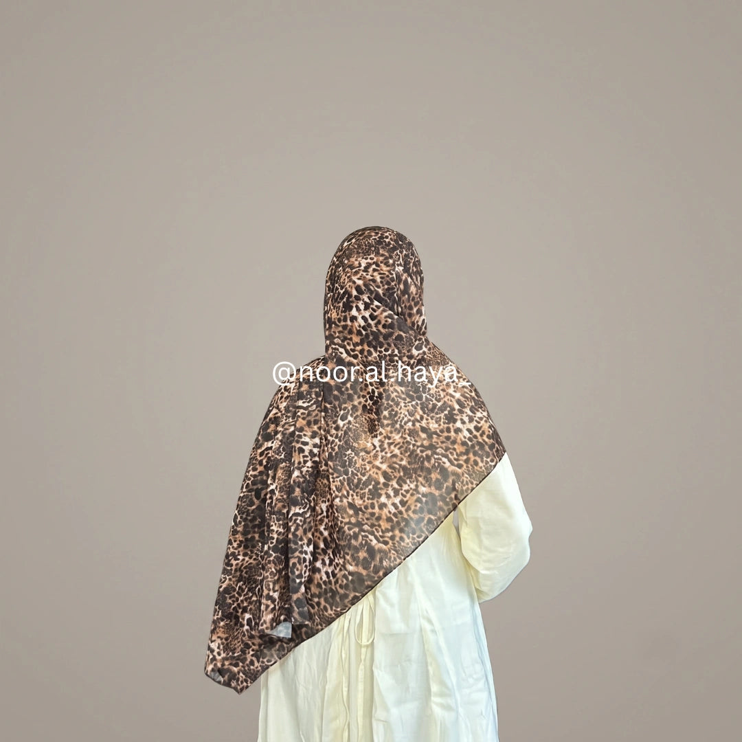 Sienna small size animal print chiffon hijab for women wearing nor al haya