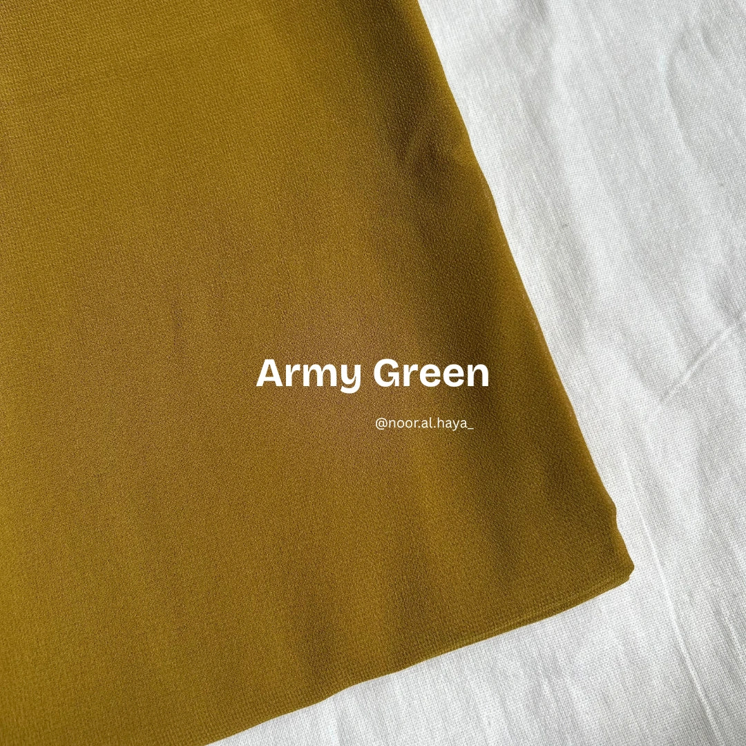 2 meter heavy Malaysian chiffon hijab in army green by Noor Al Haya