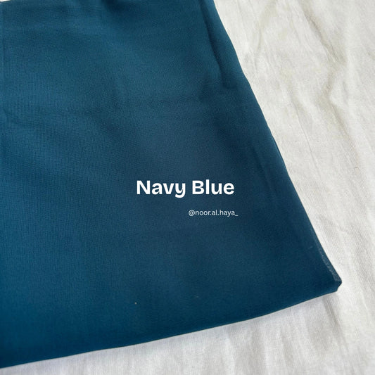 2 meter heavy Malaysian chiffon hijab in navy blue by Noor Al Haya