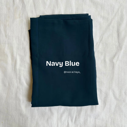 2 meter heavy Malaysian chiffon hijab in navy blue by Noor Al Haya