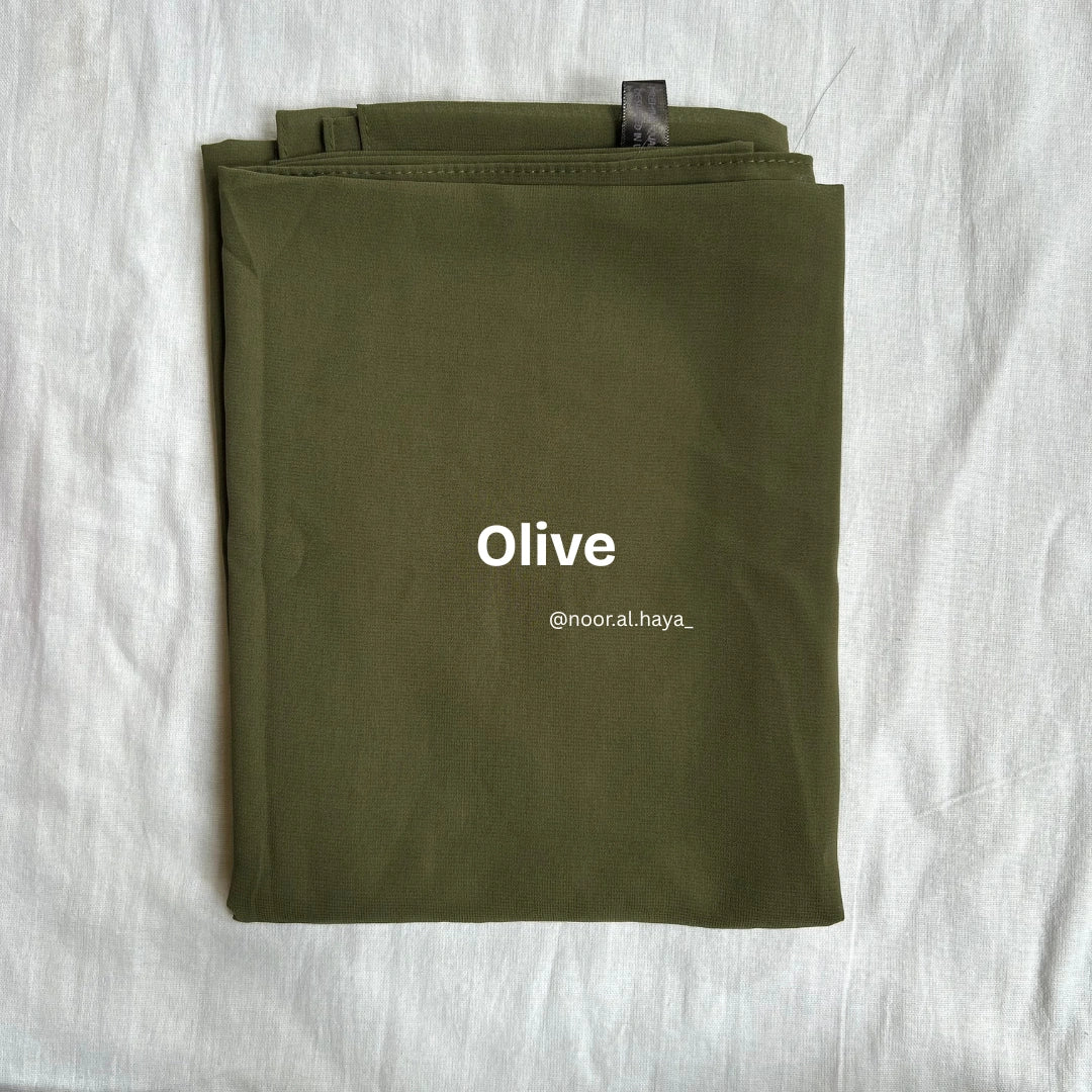 2 meter heavy Malaysian chiffon hijab in olive by Noor Al Haya
