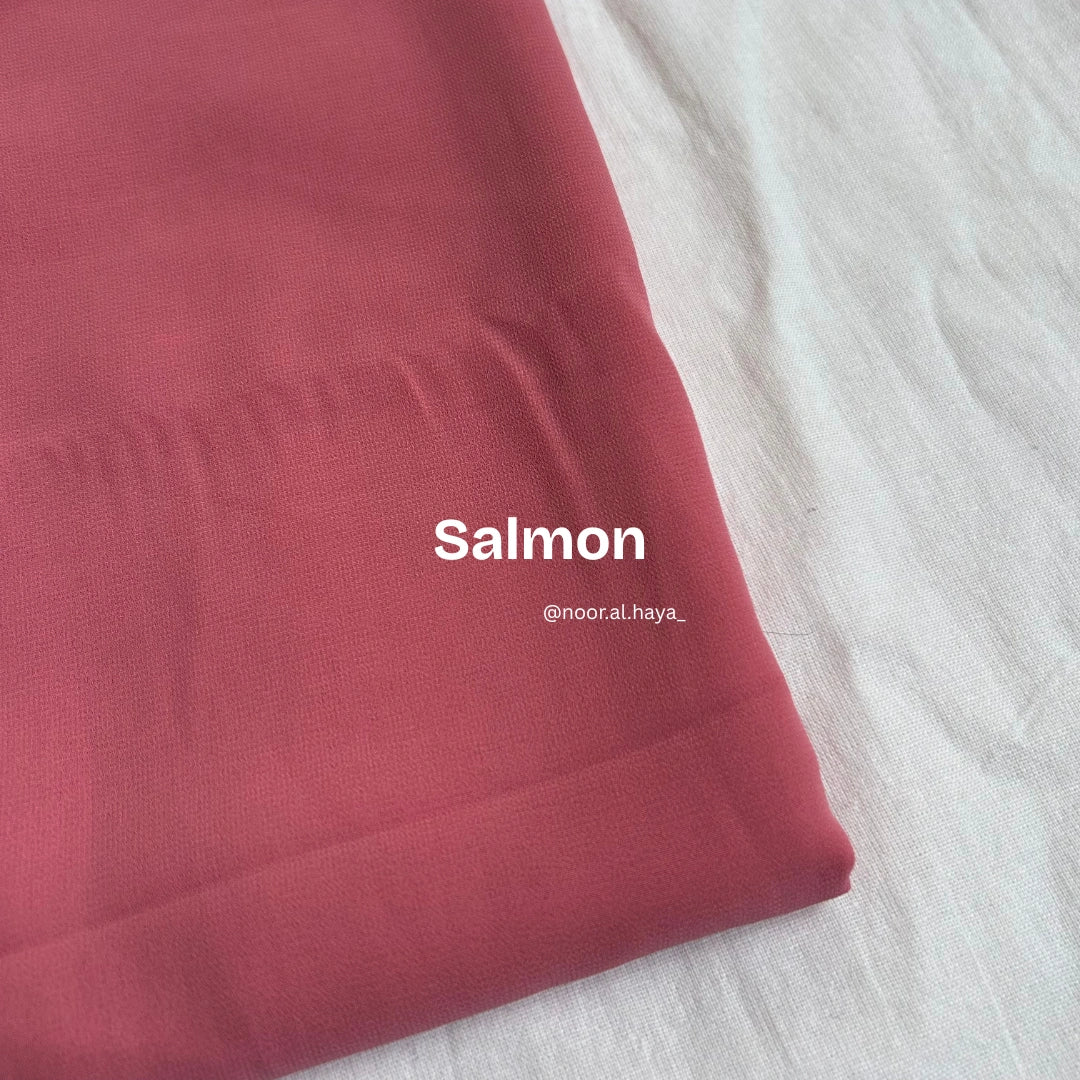 2 meter heavy Malaysian chiffon hijab in salmon by Noor Al Haya