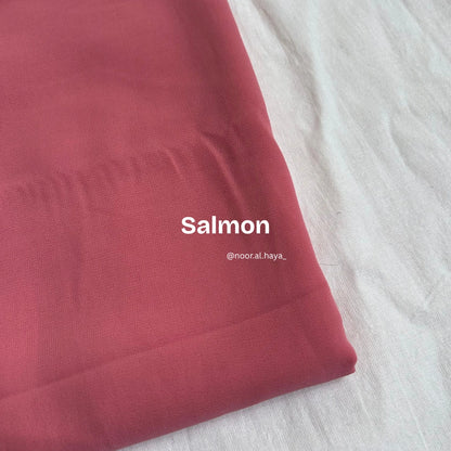 2 meter heavy Malaysian chiffon hijab in salmon by Noor Al Haya