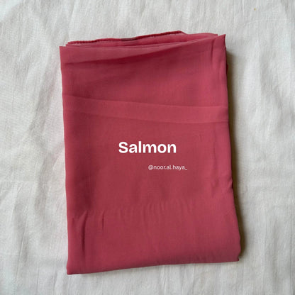 2 meter heavy Malaysian chiffon hijab in salmon by Noor Al Haya