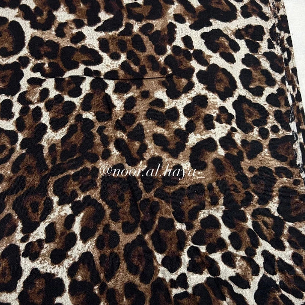Close-up of leopard print pattern on a modal hijab by Noor Al Haya