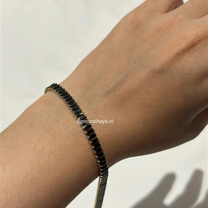 Black Crystal Tennis Bracelet – Elegant Statement Jewellery | Noor Al Haya