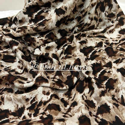 Close-up of tiger print pattern on a modal hijab by Noor Al Haya